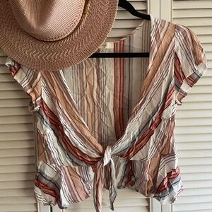 Cute Boho Striped Tie Front Crop Top!